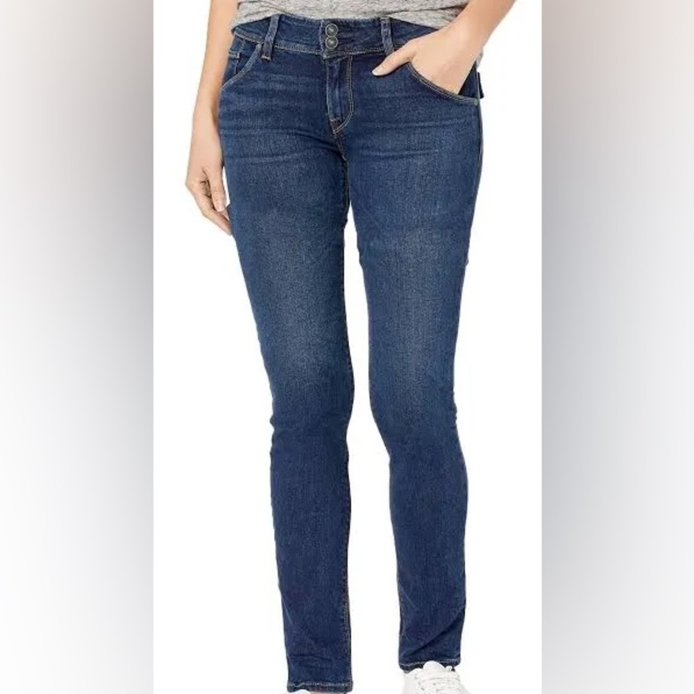 Hudson dark wash mid rise Collin skinny Jean flap back pockets size 28